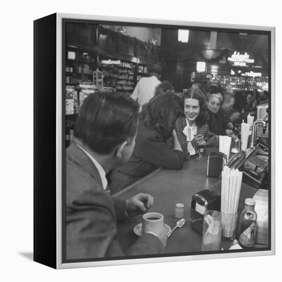 Cathy O'Donnell Having a Chocolate Sundae at Schwab's Drug Store-Martha Holmes-Framed Premier Image Canvas