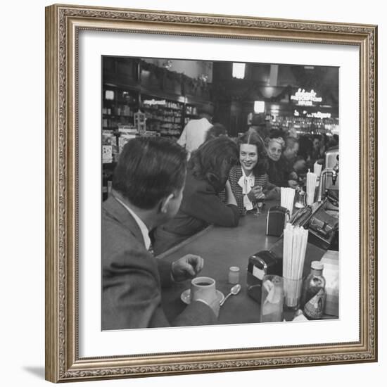 Cathy O'Donnell Having a Chocolate Sundae at Schwab's Drug Store-Martha Holmes-Framed Photographic Print