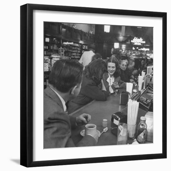 Cathy O'Donnell Having a Chocolate Sundae at Schwab's Drug Store-Martha Holmes-Framed Photographic Print