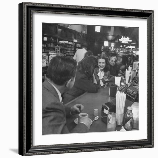 Cathy O'Donnell Having a Chocolate Sundae at Schwab's Drug Store-Martha Holmes-Framed Photographic Print