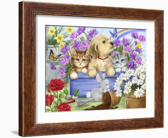 Cats and Dog Garden-MAKIKO-Framed Giclee Print