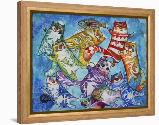 Cats and Fish-Oxana Zaika-Framed Premier Image Canvas