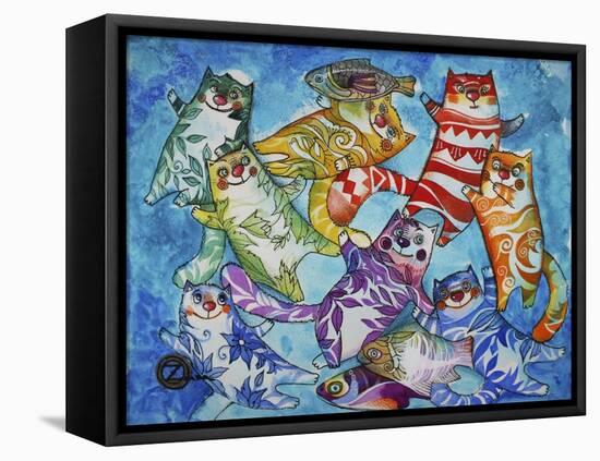 Cats and Fish-Oxana Zaika-Framed Premier Image Canvas