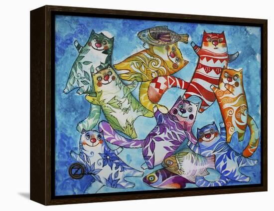 Cats and Fish-Oxana Zaika-Framed Premier Image Canvas