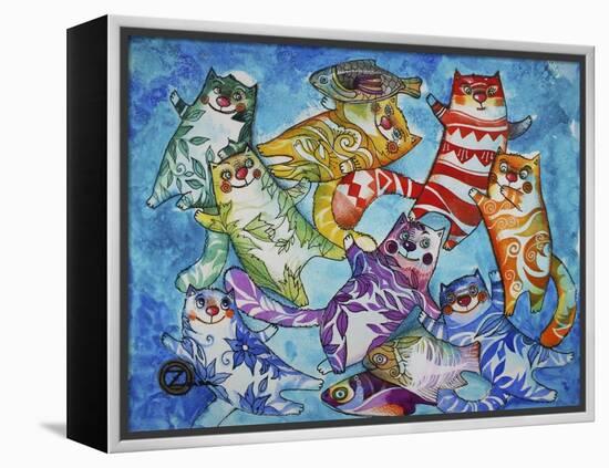 Cats and Fish-Oxana Zaika-Framed Premier Image Canvas