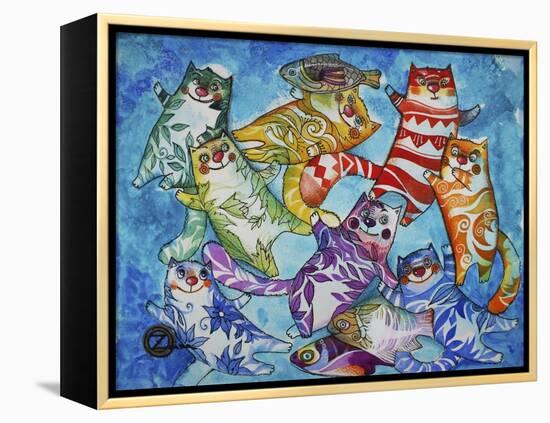 Cats and Fish-Oxana Zaika-Framed Premier Image Canvas