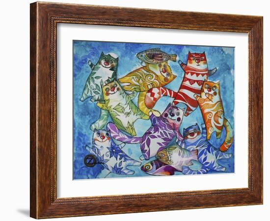 Cats and Fish-Oxana Zaika-Framed Giclee Print