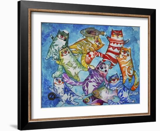 Cats and Fish-Oxana Zaika-Framed Giclee Print