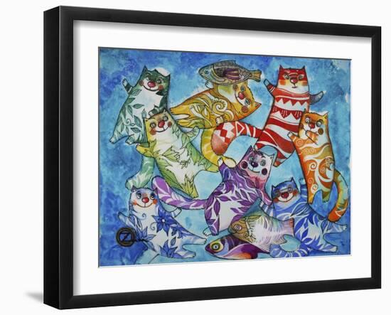 Cats and Fish-Oxana Zaika-Framed Giclee Print