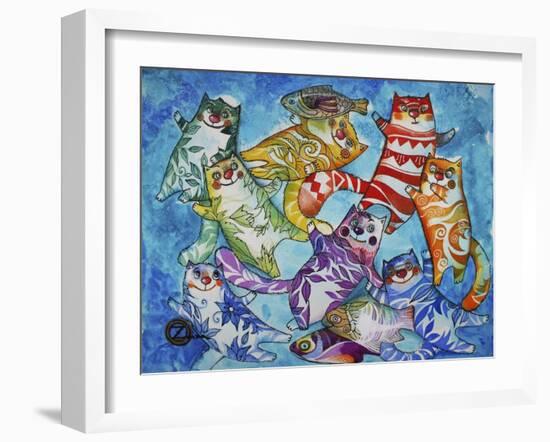 Cats and Fish-Oxana Zaika-Framed Giclee Print