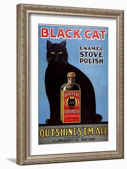 Cats Black Cat Enamel Stove Polish Products, USA, 1920-null-Framed Giclee Print