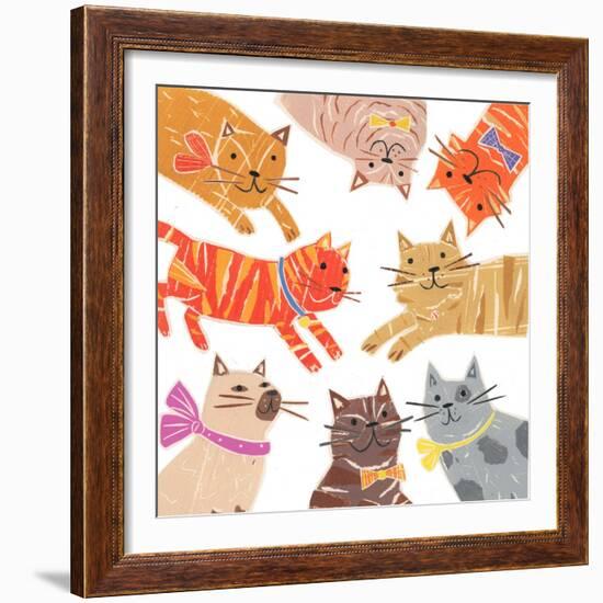 Cats,Cats Cats, 2018, collagraph collage-Sarah Battle-Framed Giclee Print