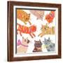 Cats,Cats Cats, 2018, collagraph collage-Sarah Battle-Framed Giclee Print
