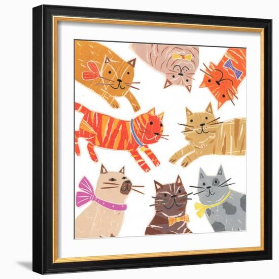 Cats,Cats Cats, 2018, collagraph collage-Sarah Battle-Framed Giclee Print