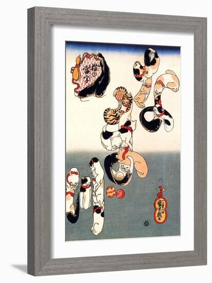 Cats Forming the Characters for Catfish-Kuniyoshi Utagawa-Framed Giclee Print