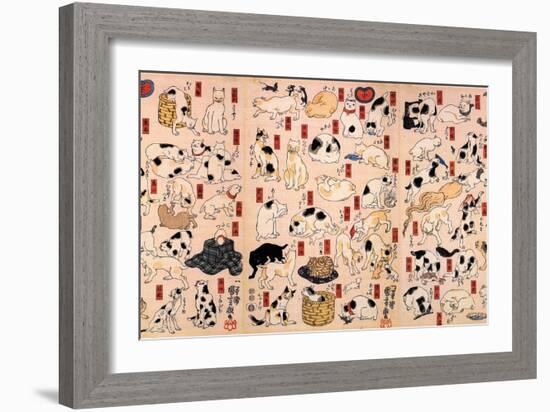 Cats. from the Series Fifty-Three Stations of the Tokaido (Triptyc), Ca 1848-Utagawa Kuniyoshi-Framed Giclee Print