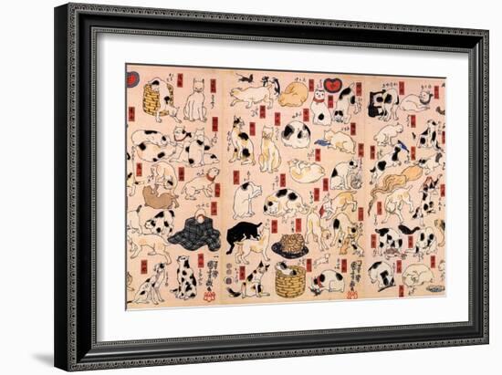 Cats. from the Series Fifty-Three Stations of the Tokaido (Triptyc), Ca 1848-Utagawa Kuniyoshi-Framed Giclee Print