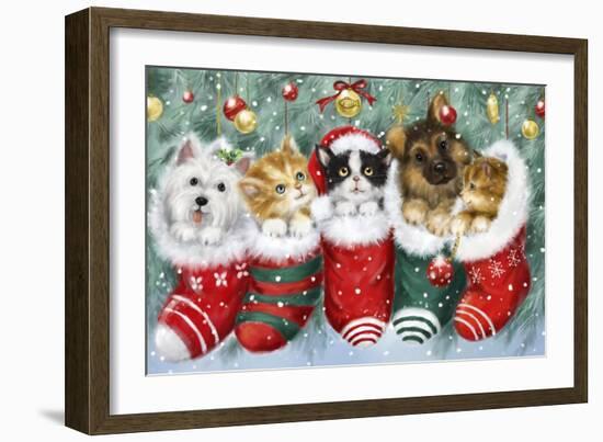Cats in Stockings-MAKIKO-Framed Giclee Print