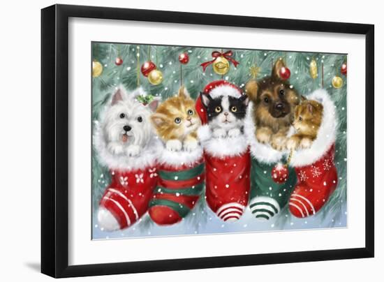 Cats in Stockings-MAKIKO-Framed Giclee Print