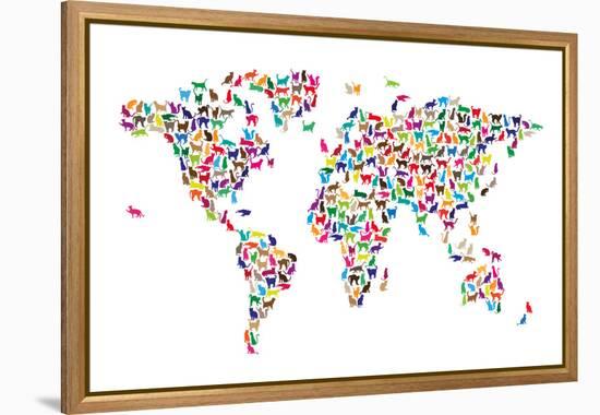 Cats Map of the World Map-Michael Tompsett-Framed Stretched Canvas