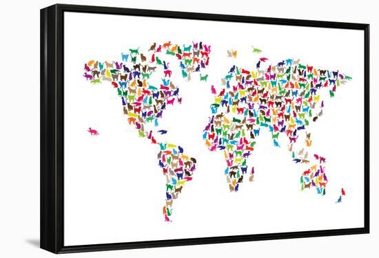 Cats Map of the World Map-Michael Tompsett-Framed Stretched Canvas