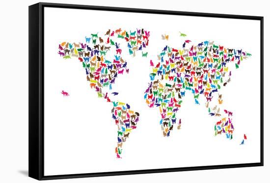 Cats Map of the World Map-Michael Tompsett-Framed Stretched Canvas