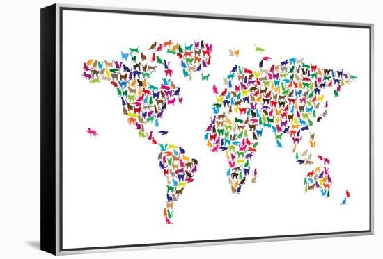 Cats Map of the World Map-Michael Tompsett-Framed Stretched Canvas