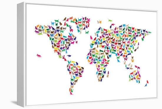 Cats Map of the World Map-Michael Tompsett-Framed Stretched Canvas