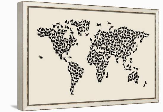 Cats Map of the World Map-Michael Tompsett-Framed Stretched Canvas