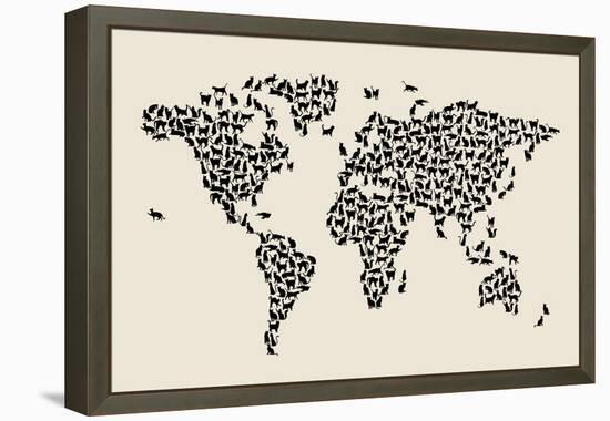 Cats Map of the World Map-Michael Tompsett-Framed Stretched Canvas