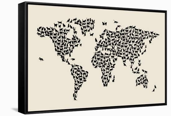 Cats Map of the World Map-Michael Tompsett-Framed Stretched Canvas