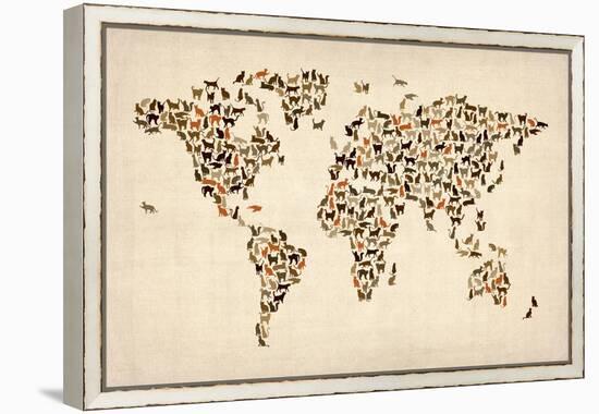 Cats Map of the World Map-Michael Tompsett-Framed Stretched Canvas