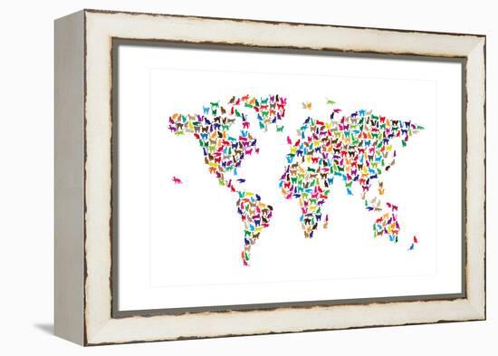 Cats Map of the World Map-Michael Tompsett-Framed Stretched Canvas