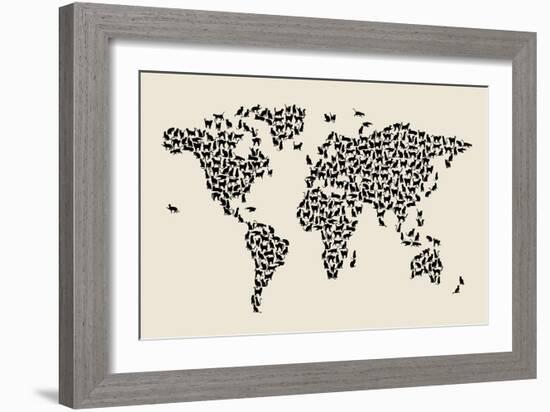 Cats Map of the World Map-Michael Tompsett-Framed Art Print