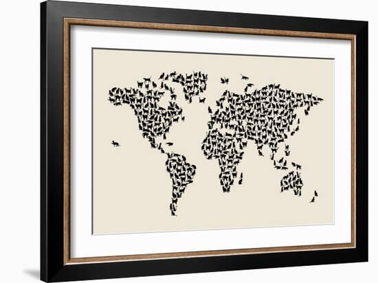 Cats Map of the World Map-Michael Tompsett-Framed Art Print