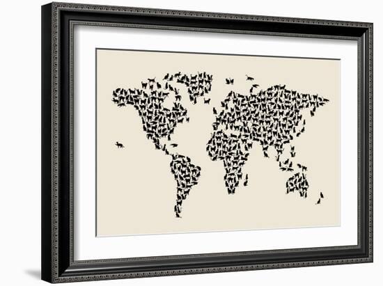 Cats Map of the World Map-Michael Tompsett-Framed Art Print