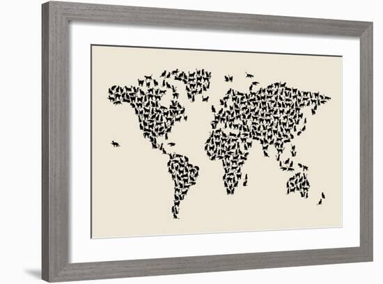 Cats Map of the World Map-Michael Tompsett-Framed Art Print