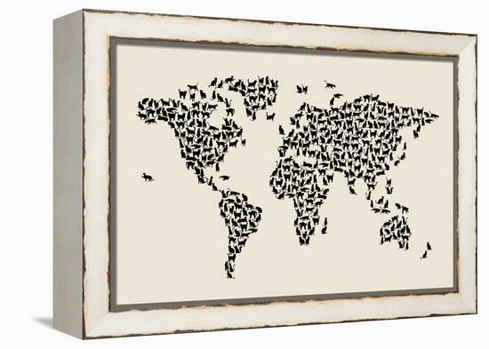 Cats Map of the World Map-Michael Tompsett-Framed Stretched Canvas