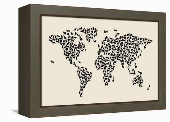 Cats Map of the World Map-Michael Tompsett-Framed Stretched Canvas