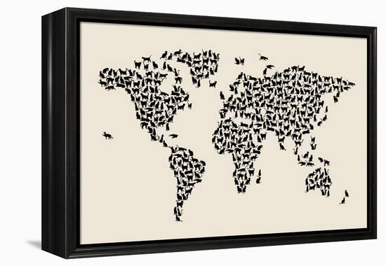 Cats Map of the World Map-Michael Tompsett-Framed Stretched Canvas