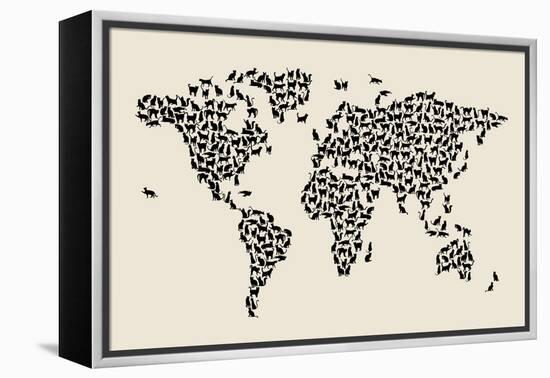 Cats Map of the World Map-Michael Tompsett-Framed Stretched Canvas