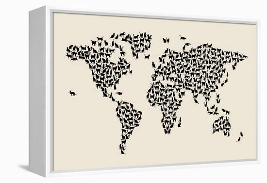 Cats Map of the World Map-Michael Tompsett-Framed Stretched Canvas