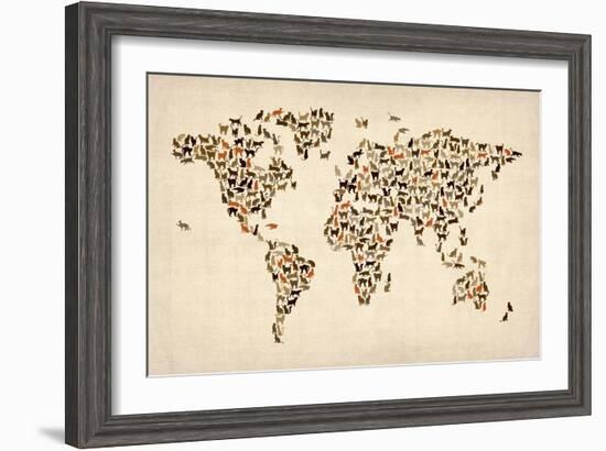 Cats Map of the World Map-Michael Tompsett-Framed Art Print