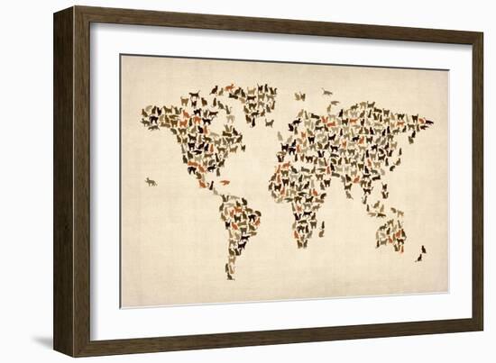 Cats Map of the World Map-Michael Tompsett-Framed Art Print