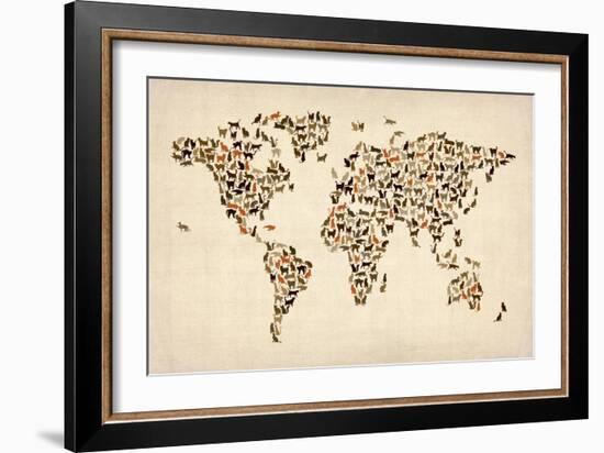 Cats Map of the World Map-Michael Tompsett-Framed Art Print