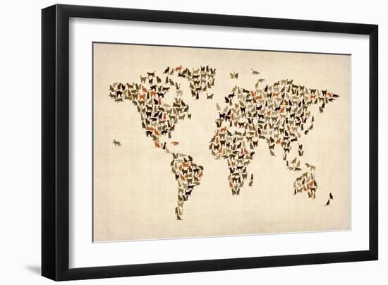 Cats Map of the World Map-Michael Tompsett-Framed Art Print