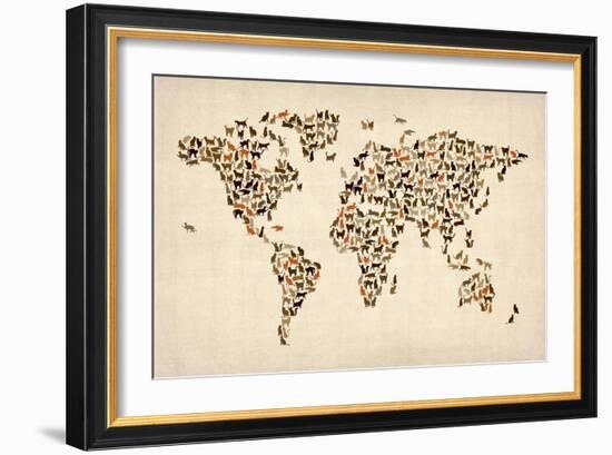 Cats Map of the World Map-Michael Tompsett-Framed Art Print