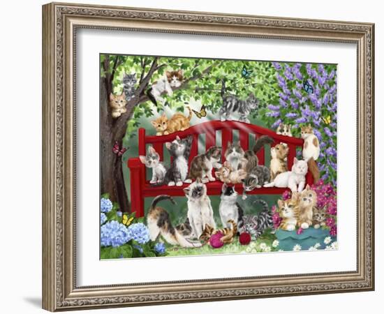 Cats on Bench-MAKIKO-Framed Giclee Print