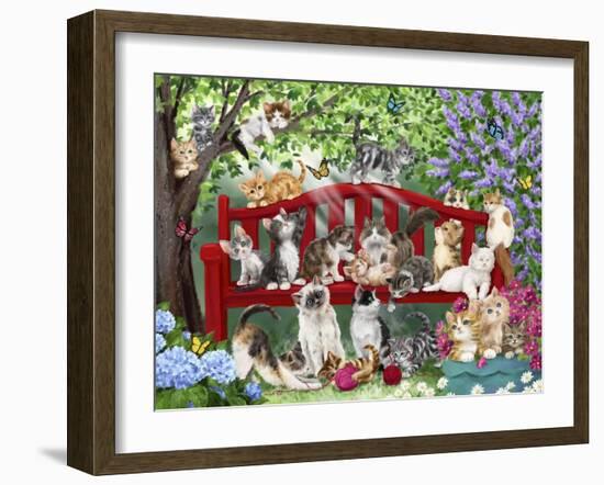 Cats on Bench-MAKIKO-Framed Giclee Print