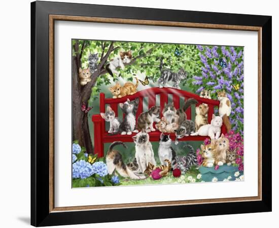 Cats on Bench-MAKIKO-Framed Giclee Print